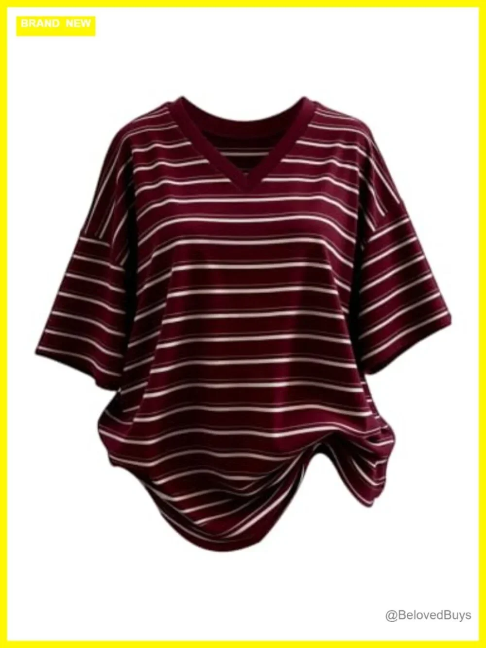 Oversized Striped Short Sleeve V Neck T-Shirt Loose Fit Summer Top